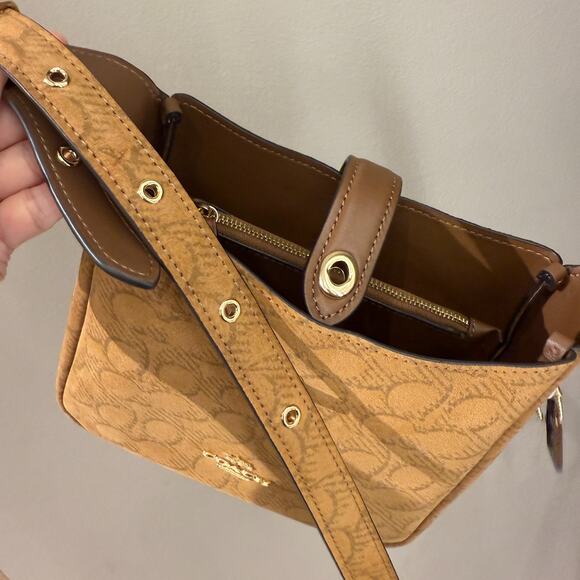Coach Hadley Mini Crossbody Bag In Signature Suede CCE16, suede/Im/Caramel NWT - Picture 12 of 15